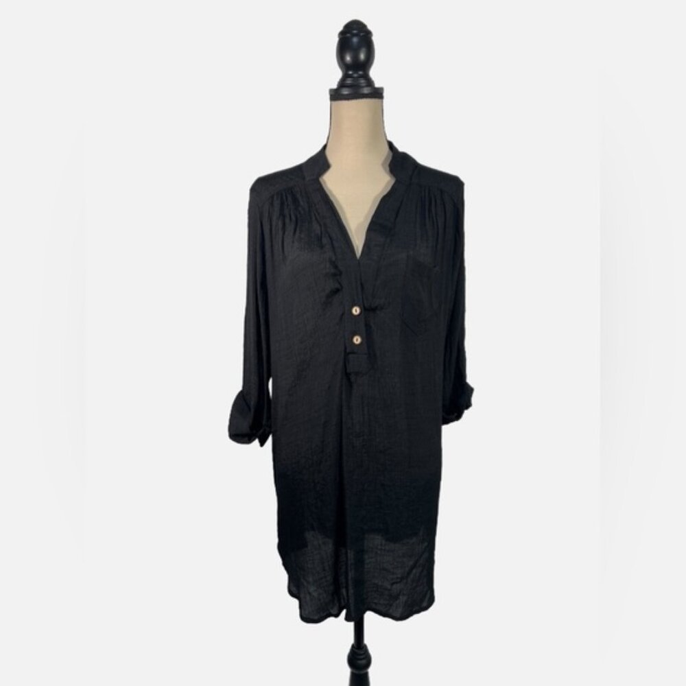 Wear Abouts Oversized Long  V Neck Sleeve Black Tunjc Dress Womens size M
